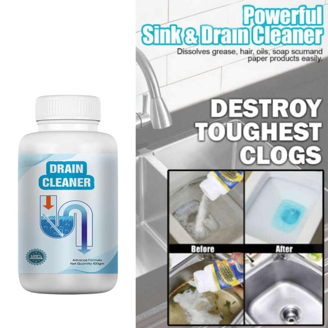 Powerful Drainage, Sinks & Pipes Blockage Removal Powder(BUY 1 GET 1 FREE)