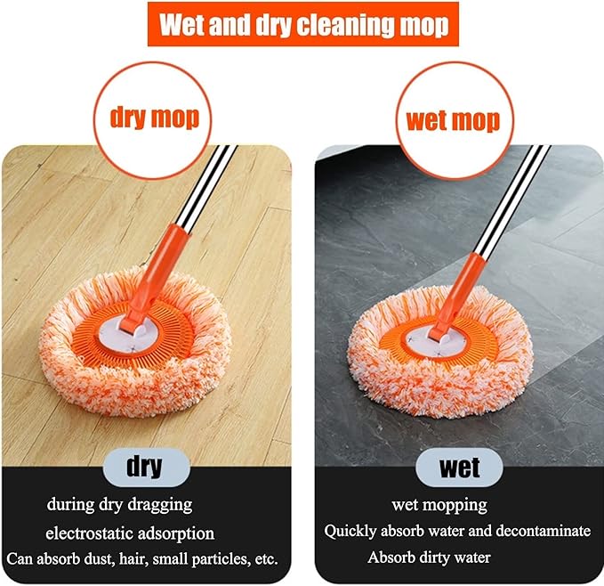 360° Rotating Round Shape Extendable Microfiber Mop For Floor Cleaning