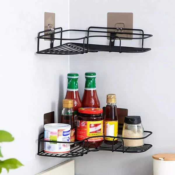 Wall Corner Rack For Bathroom & Kitchen With Hooks ( Pack of 2 )