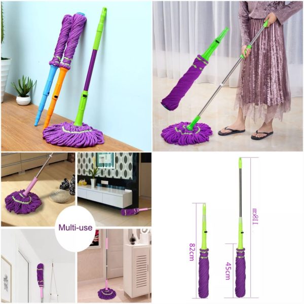 Extendable Twist Mop Fine Fiber Floor Mop – 2-in-1 Rotatable Adjustable Mop